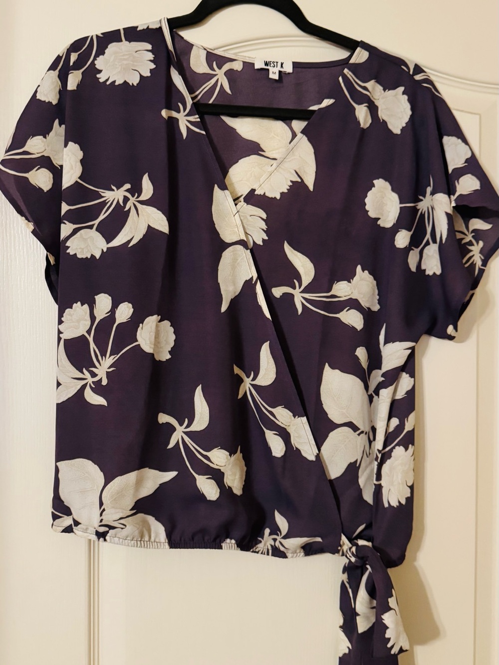West K Purple Floral Tie-Front Blouse